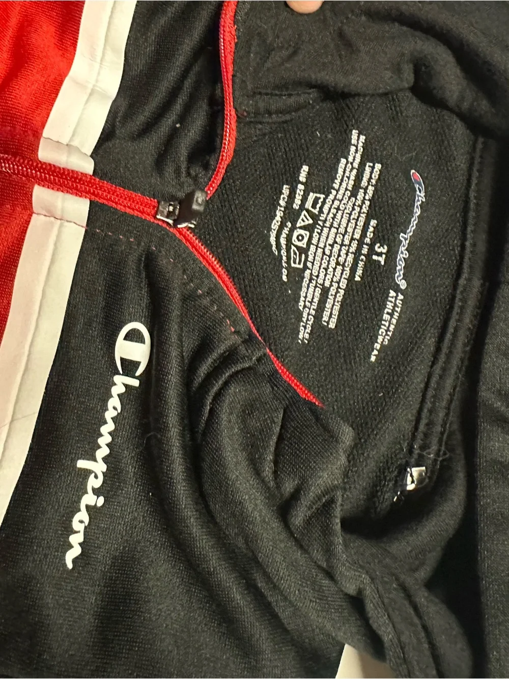 Champion Black and Red Athletic Zip Hoodie with White Piping